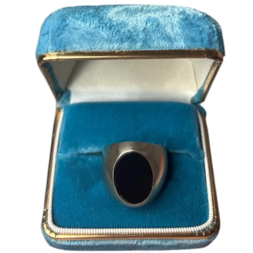Vintage Mens Ring Mexican Silver Genuine Black Onyx Luxury Handcrafted Chunky